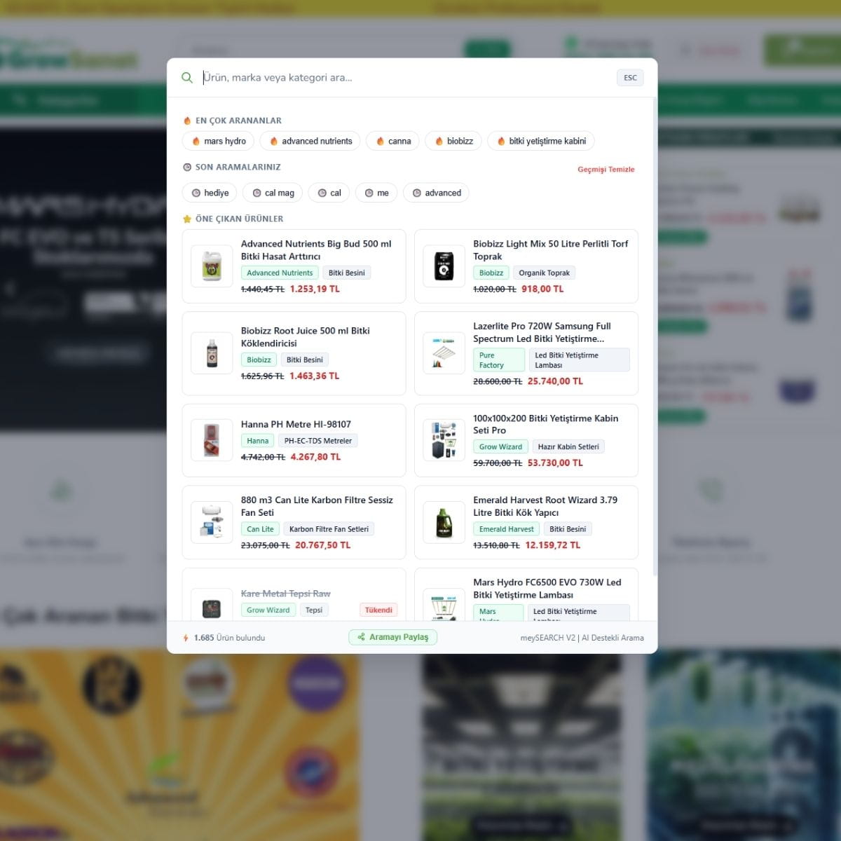 meySEARCH AI Destekli E-Ticaret Arama Motoru Arayüzü ve Mimarisi